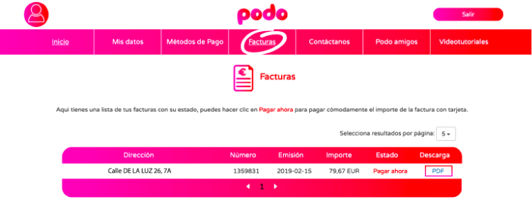 Descargar factura Podo Factura área clientes de Podo