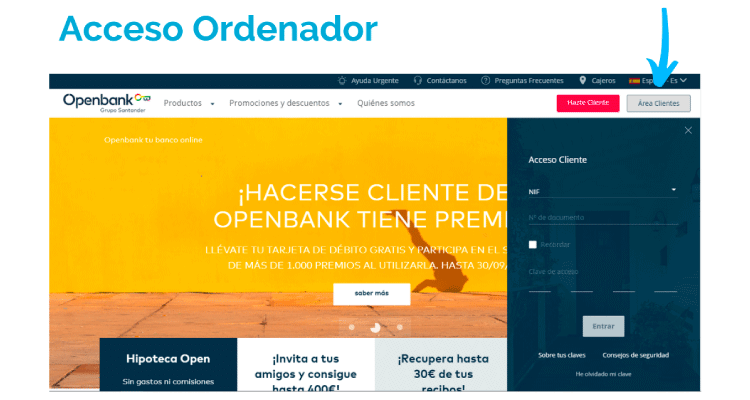 Acceso área clientes Openbank Acceso clientes Openbank desde ordenador