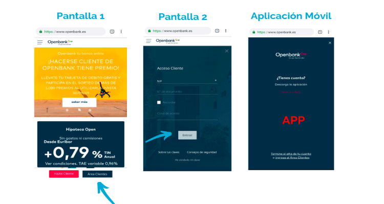 Acceso área clientes Openbank Acceso clientes Openbank desde móvil