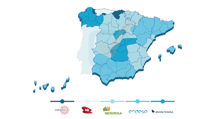 Distribuidoras de electricidad España mapa distribución luz
