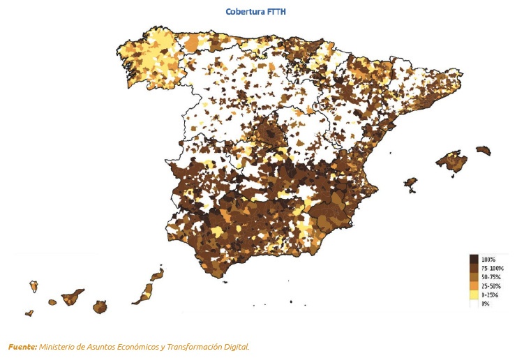 Mapa de cobertura de fibra óptica en España Mapa de cobertura fibra óptica en España