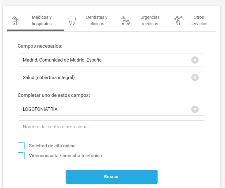 Buscador logopedas Adeslas