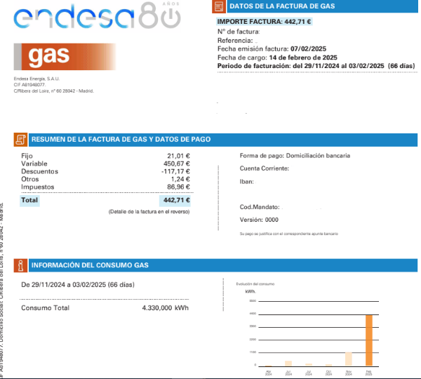 factura gas endesa