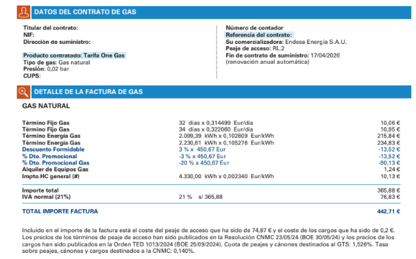 factura gas endesa