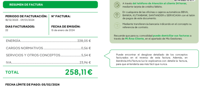 Factura Iberdrola luz