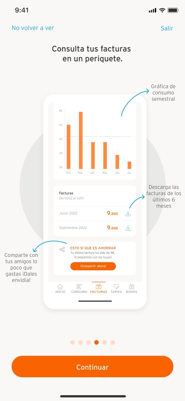 Interfaz de Mi simyo para ver y descargar facturas