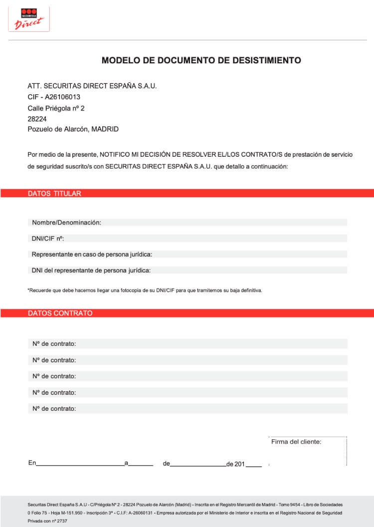 Desistimiento Securitas Direct
