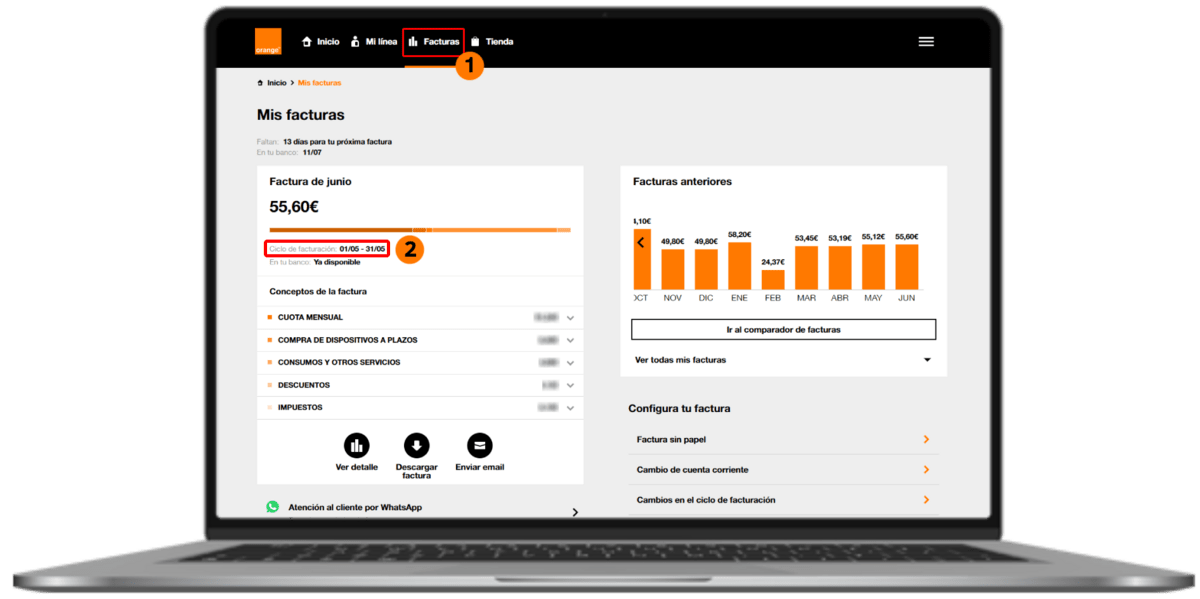 Interfaz Orange para consultar el ciclo de facturación