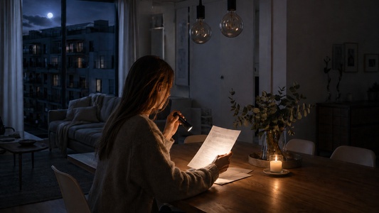 Persona consultando su factura de la luz con una linterna