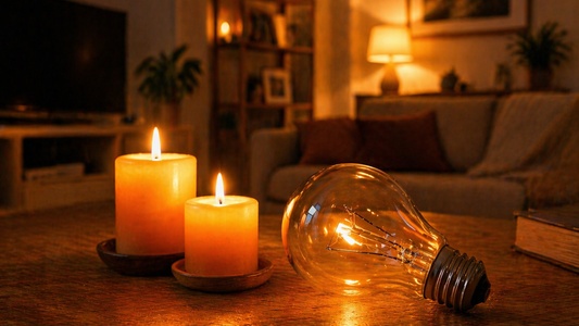 Hogar a oscuras durante el apagón en España