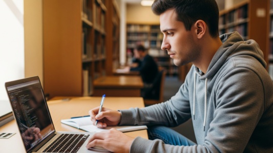 Joven estudiante utilizando un ordenador portátil