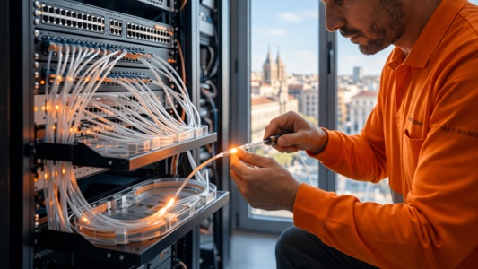 técnico de masorange instalando fibra