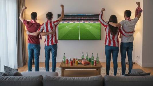 amigos disfrutando del partido del atleti