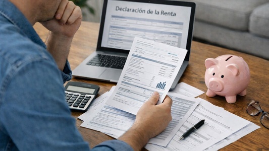 Persona haciendo la declaración de la renta 2025