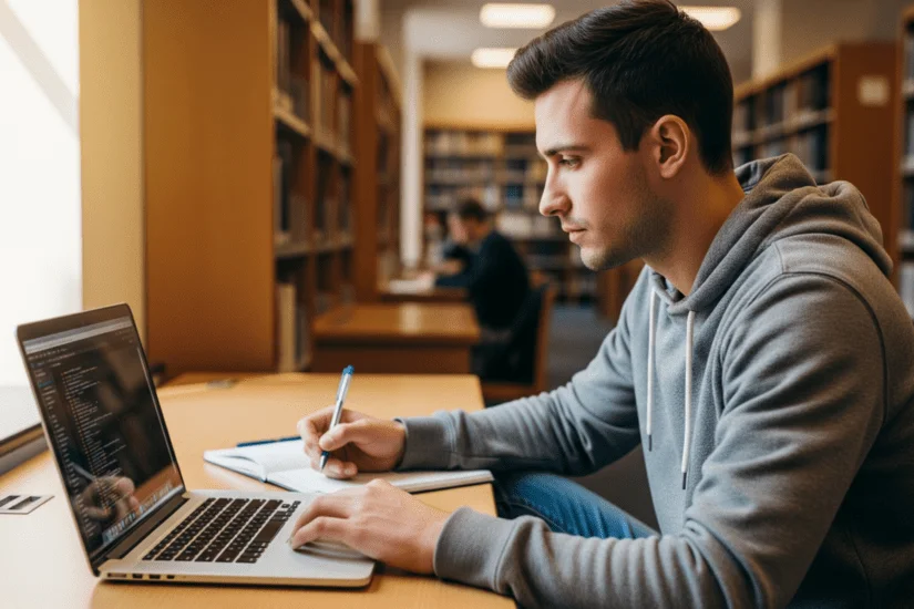 Joven estudiante utilizando un ordenador portátil